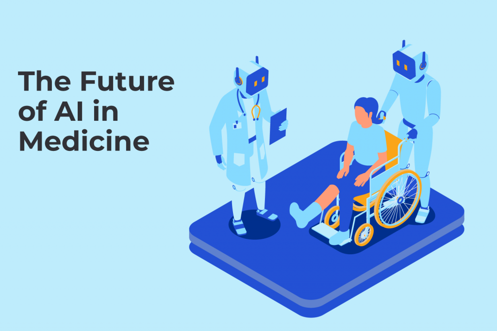 Two AI robots assisting a patient in a medical setting, demonstrating advanced AI applications in healthcare.